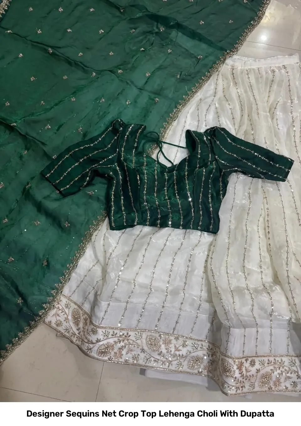 Designer Sequins Net Crop Top Lehenga Choli With Dupatta 8