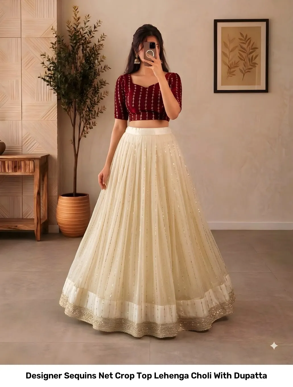 Designer Sequins Net Crop Top Lehenga Choli With Dupatta 9