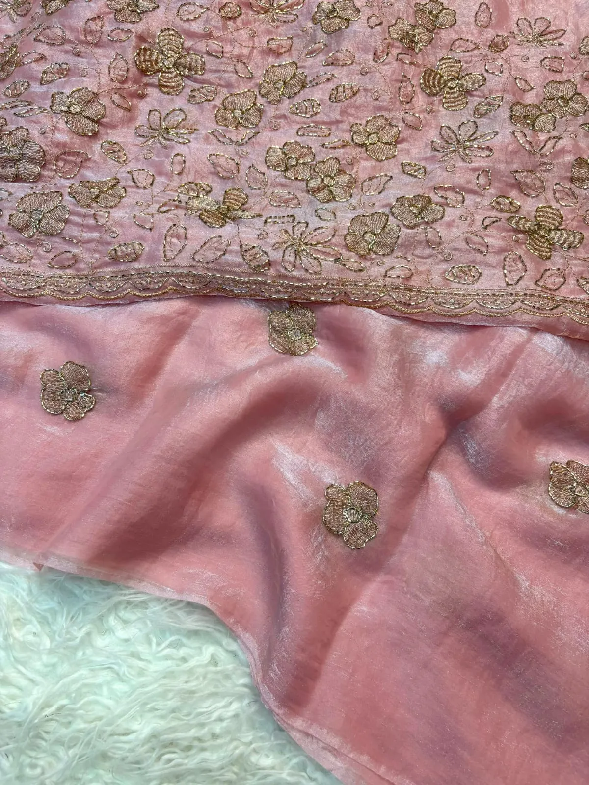 Designer Two Tone Space Silk Saree | Hand Embroidered Blouse Set