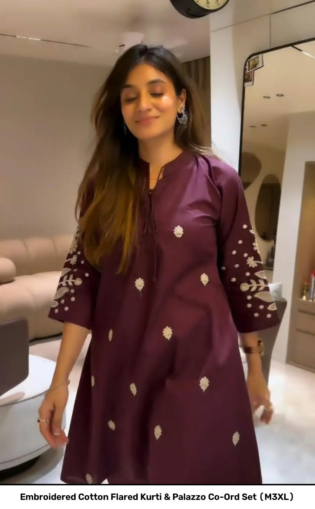 Embroidered Cotton Flared Kurti & Palazzo Co-Ord Set (M–3XL) 11