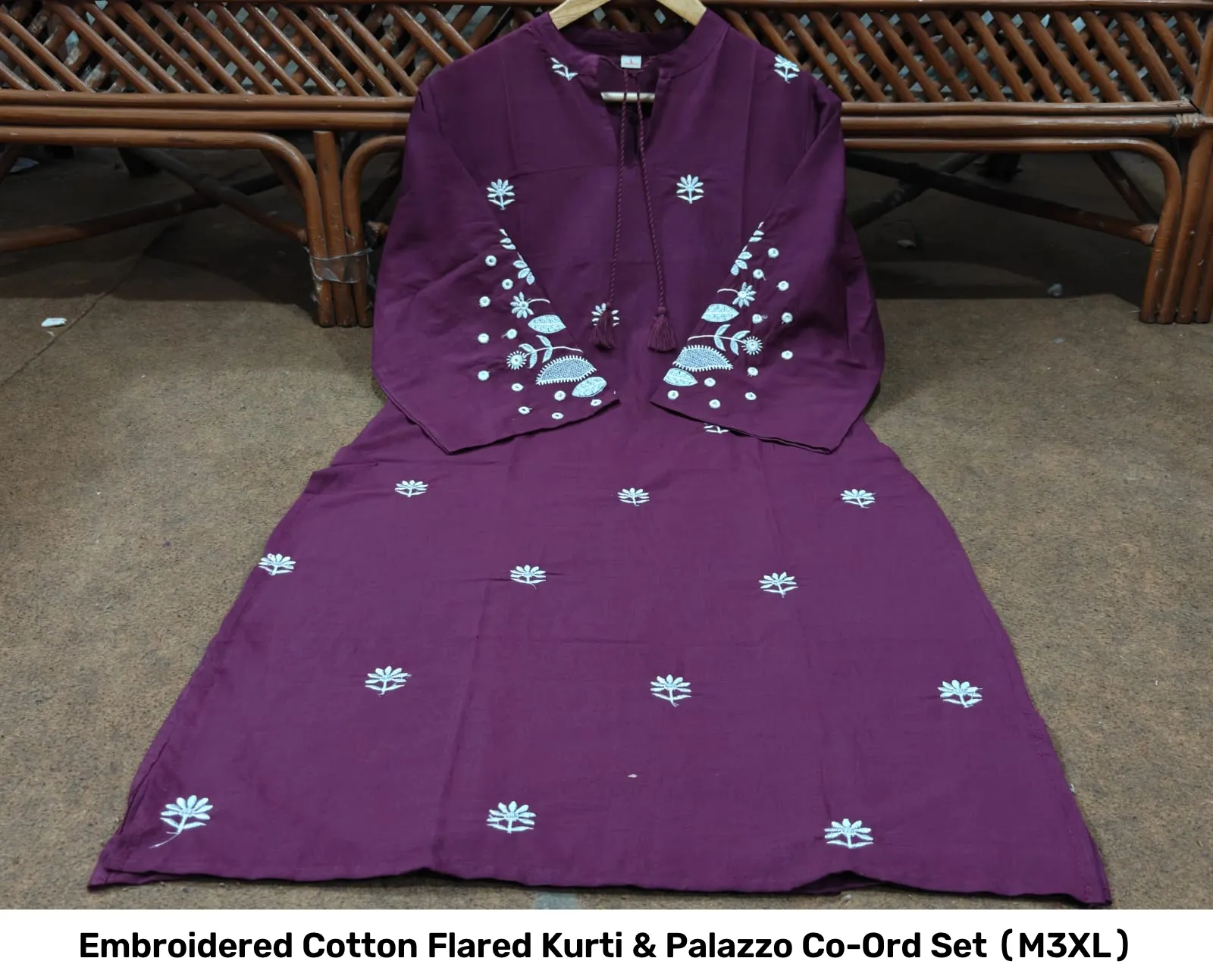 Embroidered Cotton Flared Kurti & Palazzo Co-Ord Set (M–3XL) 12