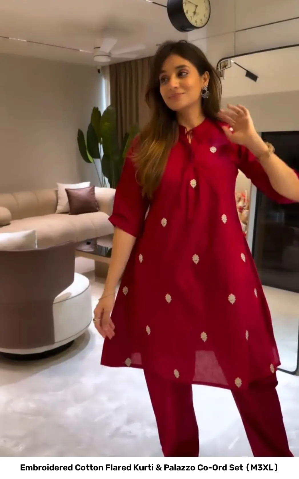 Embroidered Cotton Flared Kurti & Palazzo Co-Ord Set (M–3XL) 13