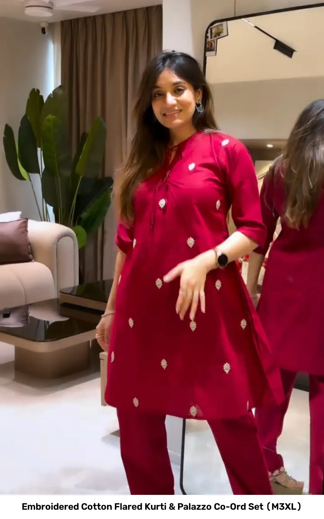 Embroidered Cotton Flared Kurti & Palazzo Co-Ord Set (M–3XL) 14