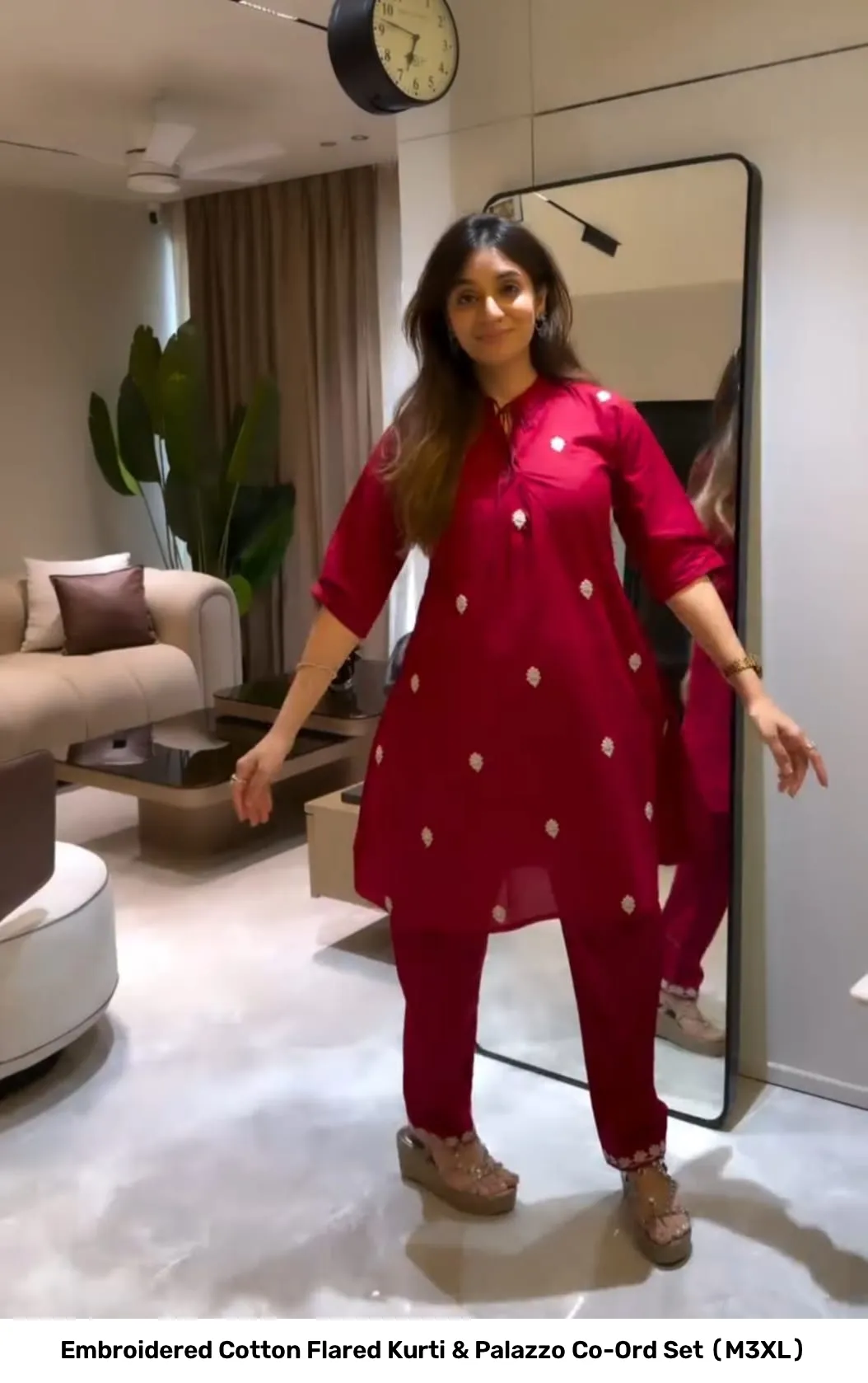 Embroidered Cotton Flared Kurti & Palazzo Co-Ord Set (M–3XL) 3