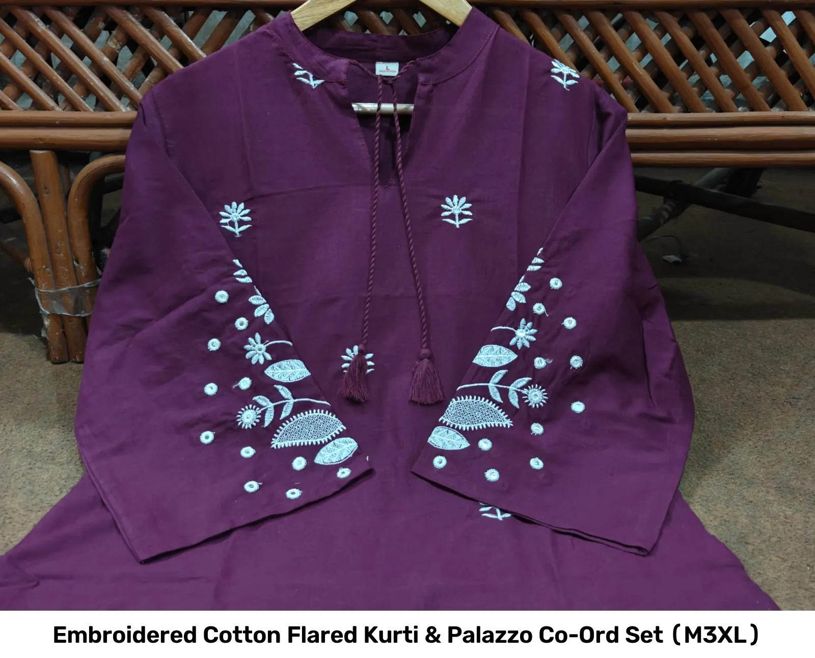 Embroidered Cotton Flared Kurti & Palazzo Co-Ord Set (M–3XL) 4
