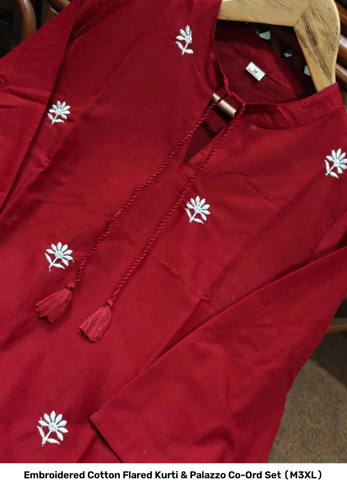 Embroidered Cotton Flared Kurti & Palazzo Co-Ord Set (M–3XL) 5