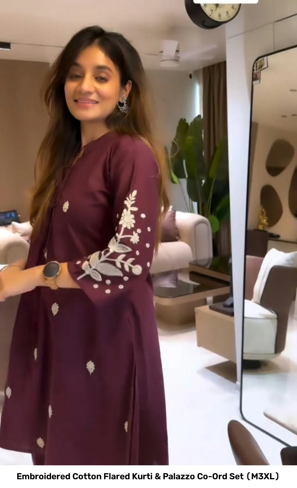 Embroidered Cotton Flared Kurti & Palazzo Co-Ord Set (M–3XL) 6