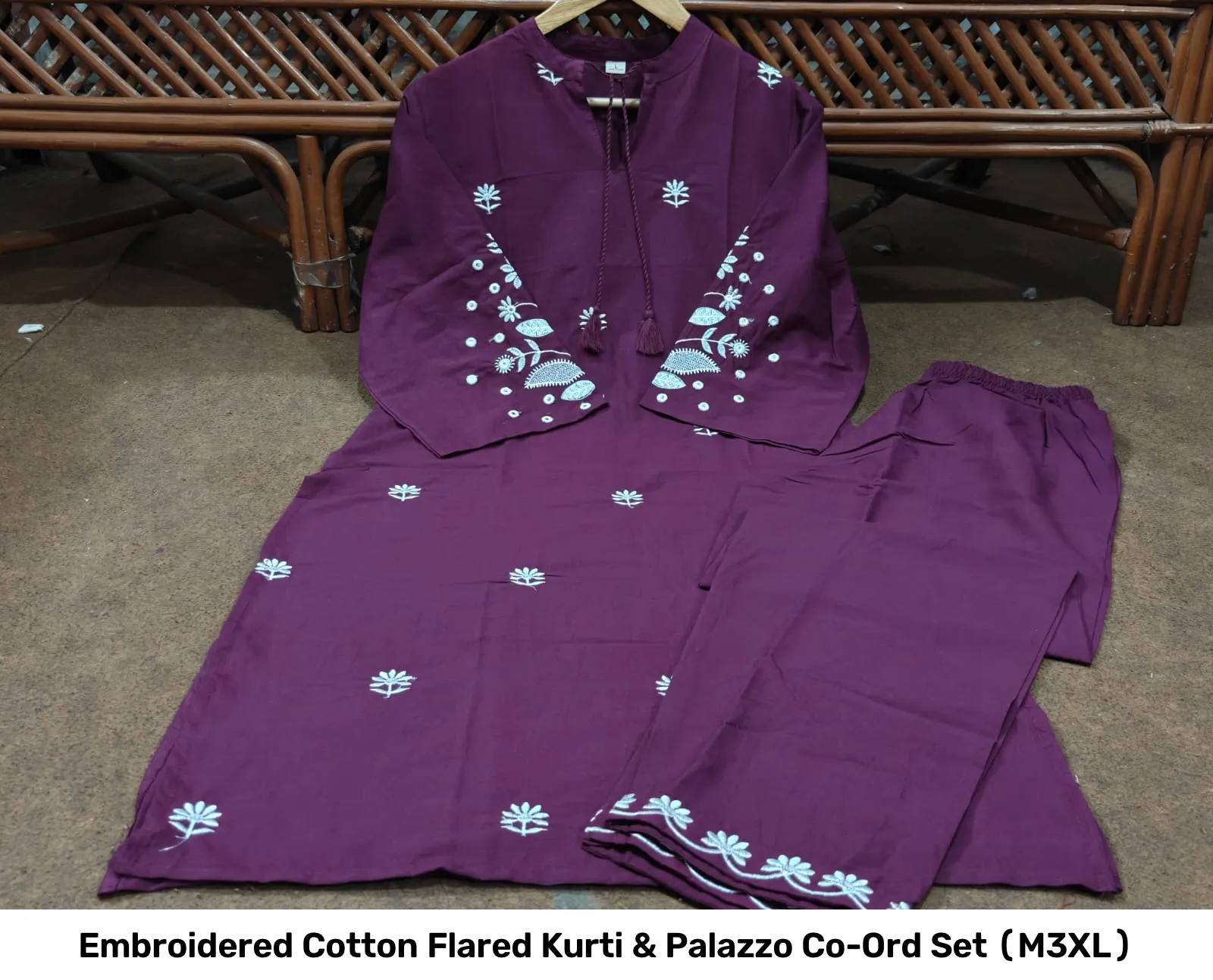 Embroidered Cotton Flared Kurti & Palazzo Co-Ord Set (M–3XL) 7