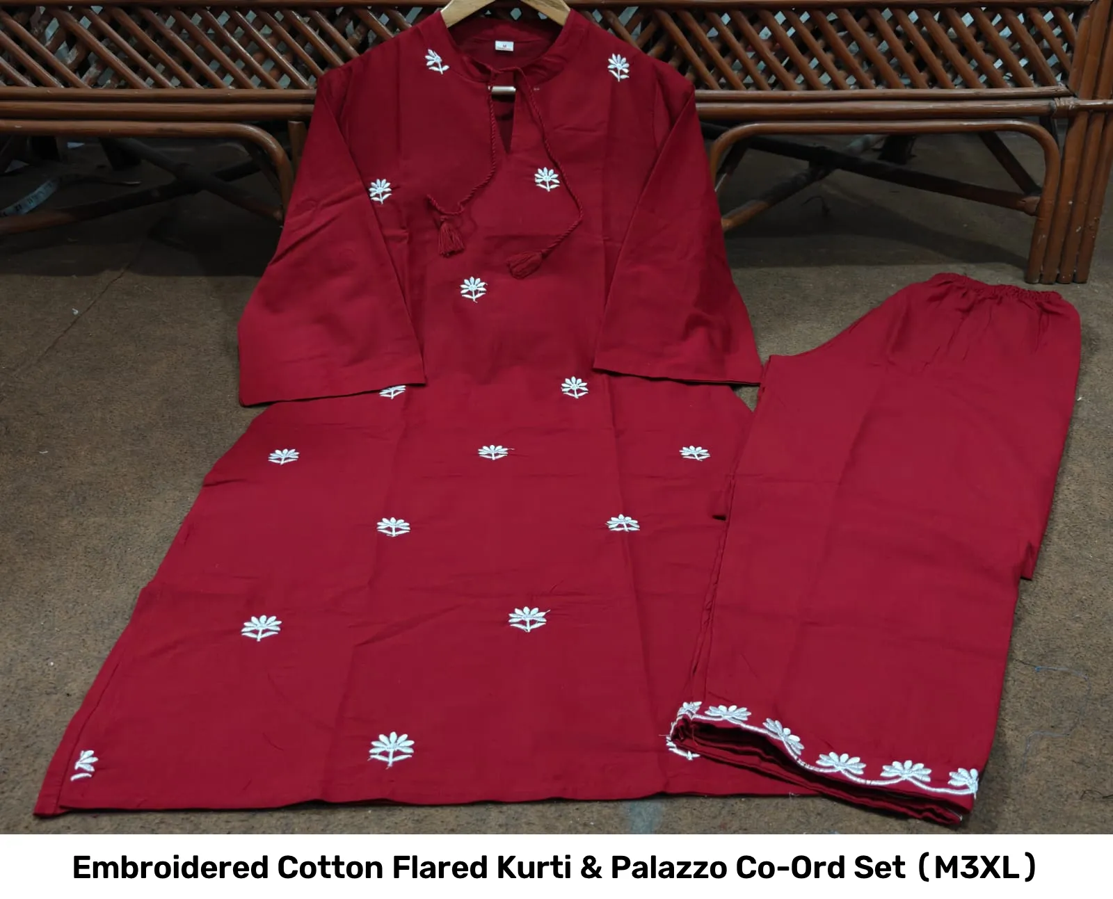 Embroidered Cotton Flared Kurti & Palazzo Co-Ord Set (M–3XL) 9