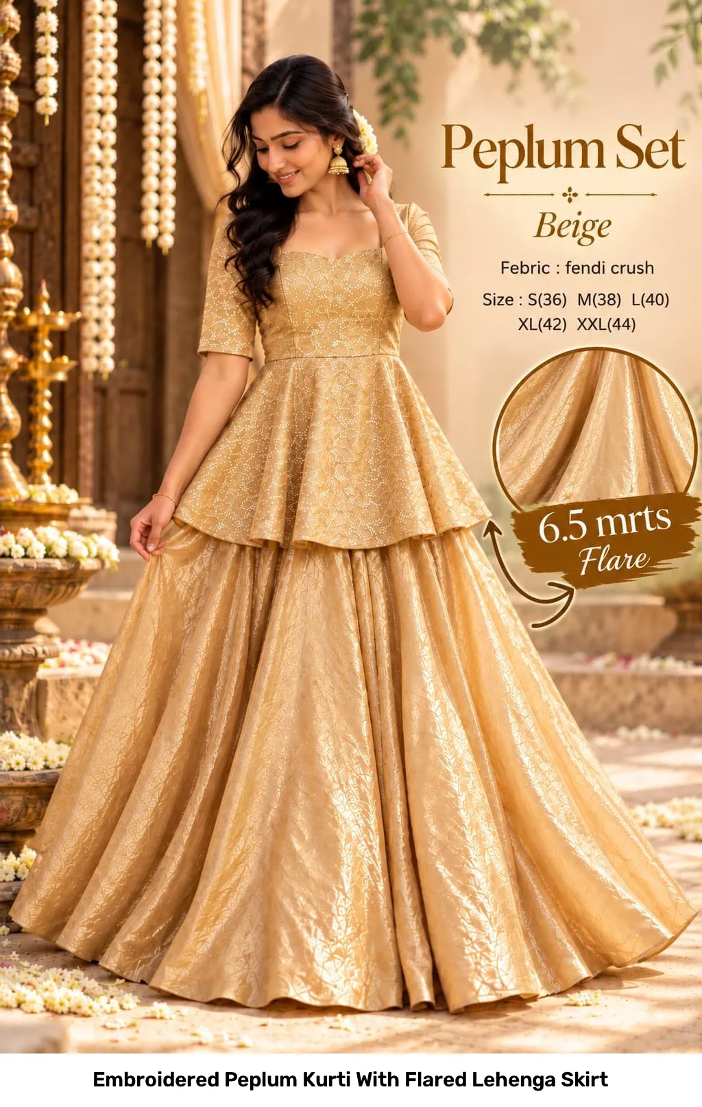 Embroidered Peplum Kurti With Flared Lehenga Skirt 2