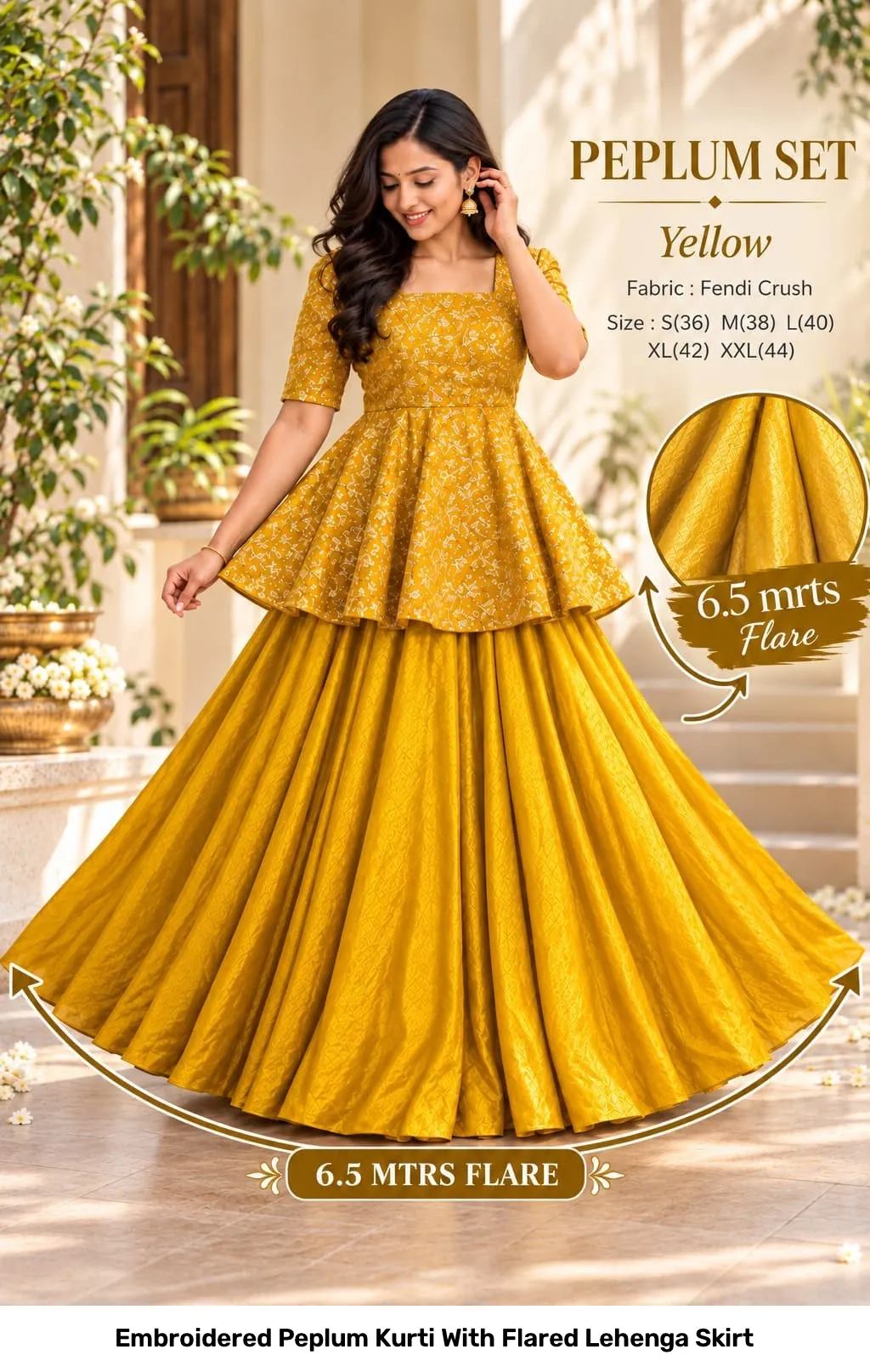 Embroidered Peplum Kurti With Flared Lehenga Skirt 4