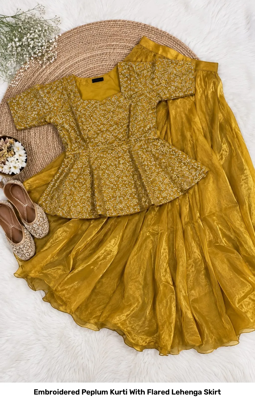 Embroidered Peplum Kurti With Flared Lehenga Skirt 6