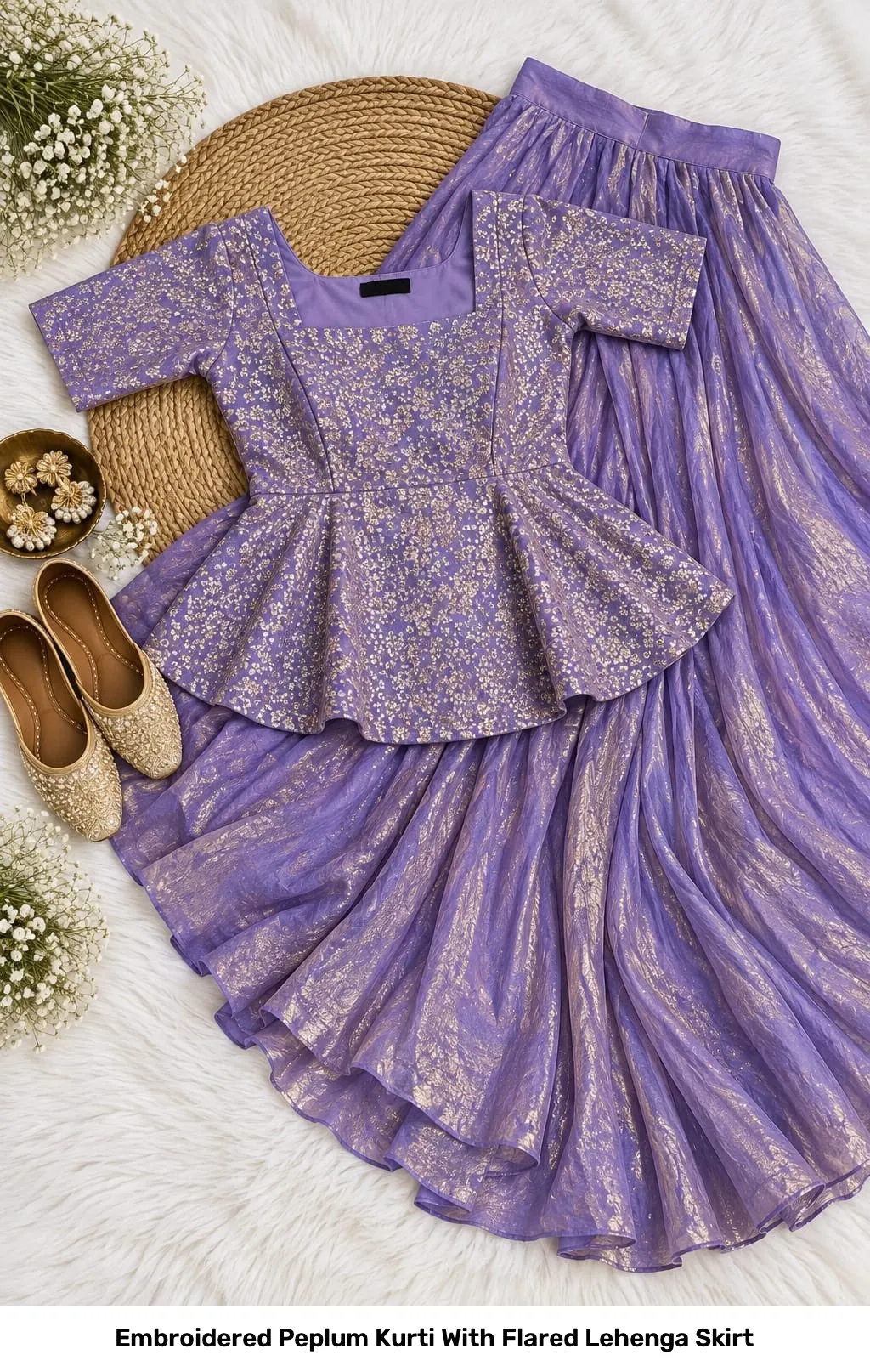 Embroidered Peplum Kurti With Flared Lehenga Skirt 7