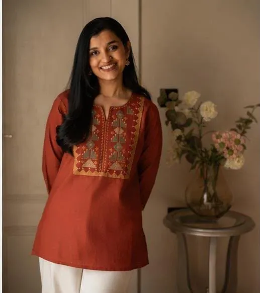 Embroidered Pure Cotton Short Kurti with Heavy Cotton Flex Pant Set – With Pockets 1