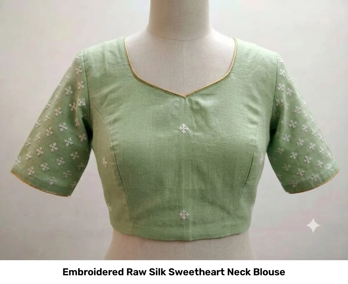 Embroidered Raw Silk Sweetheart Neck Blouse 3