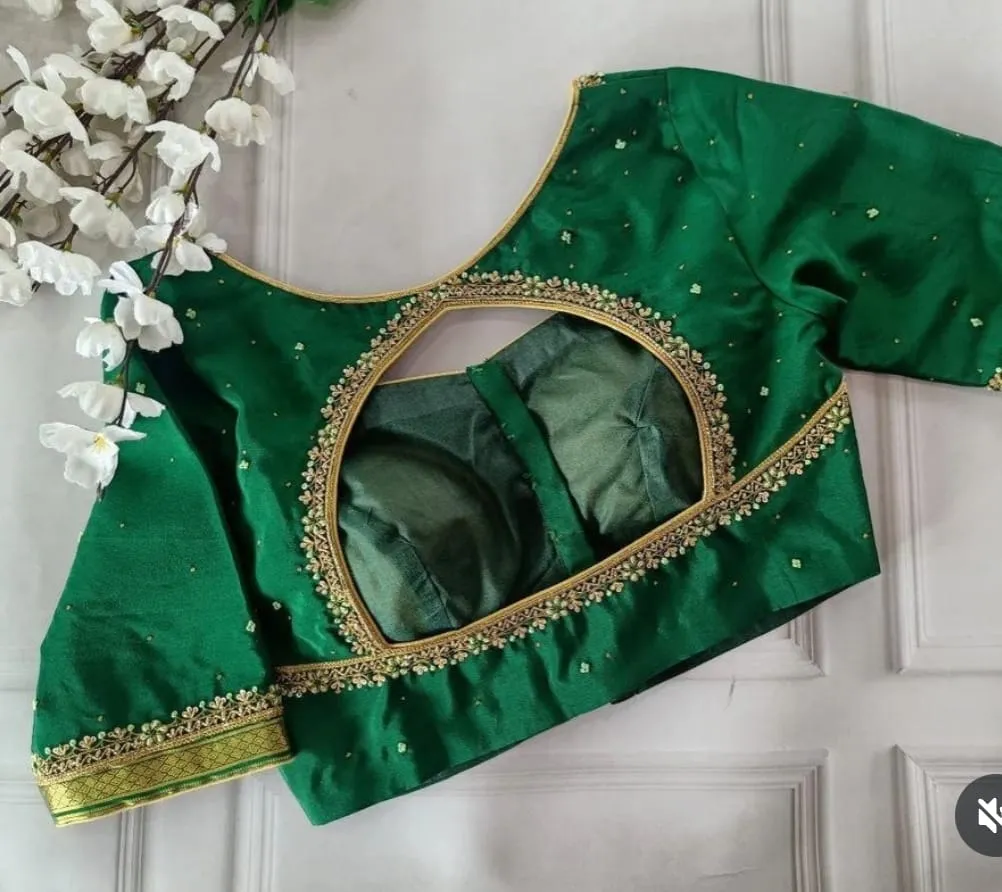 Emerald Green Handcrafted Maggam Work Saree Blouse