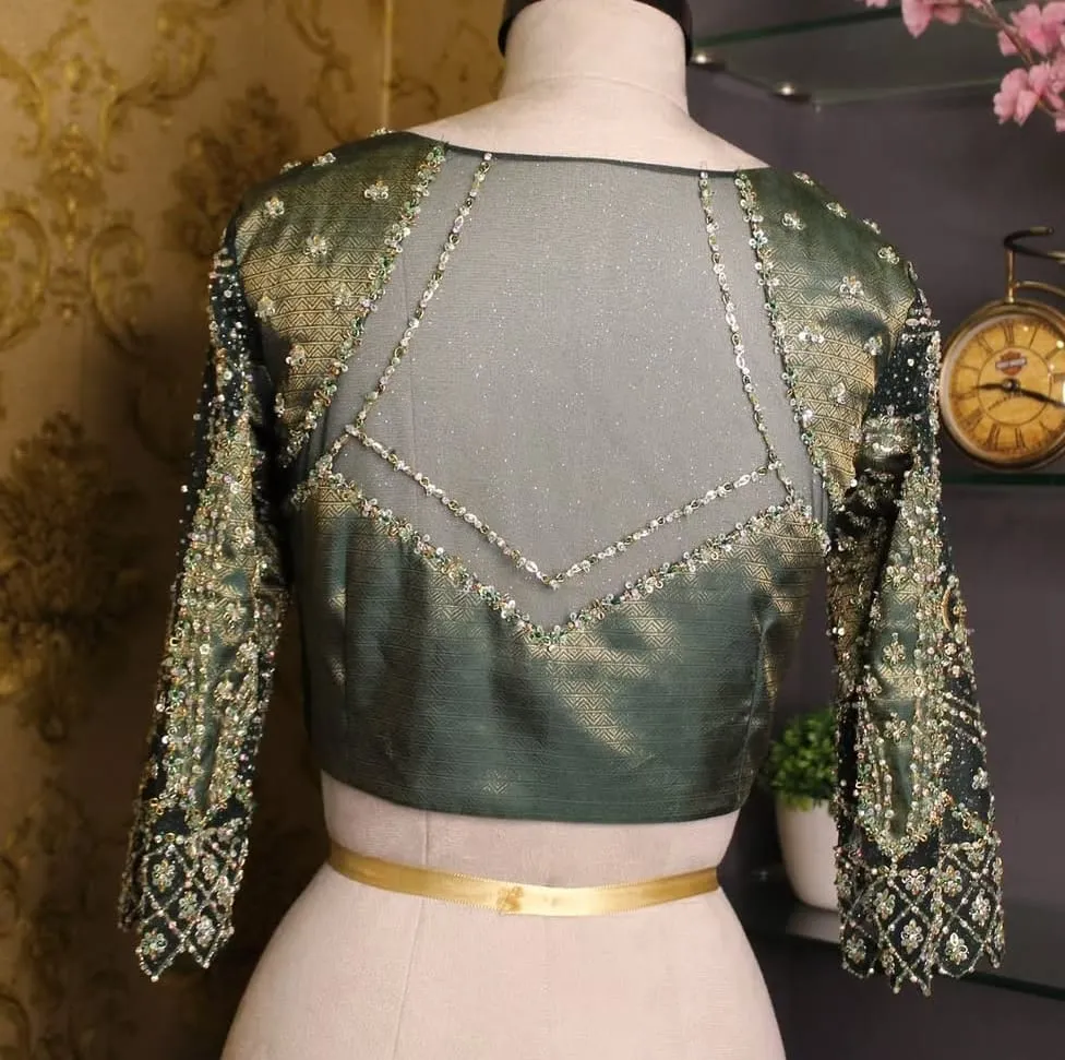 Emerald Green Net Back Party Blouse