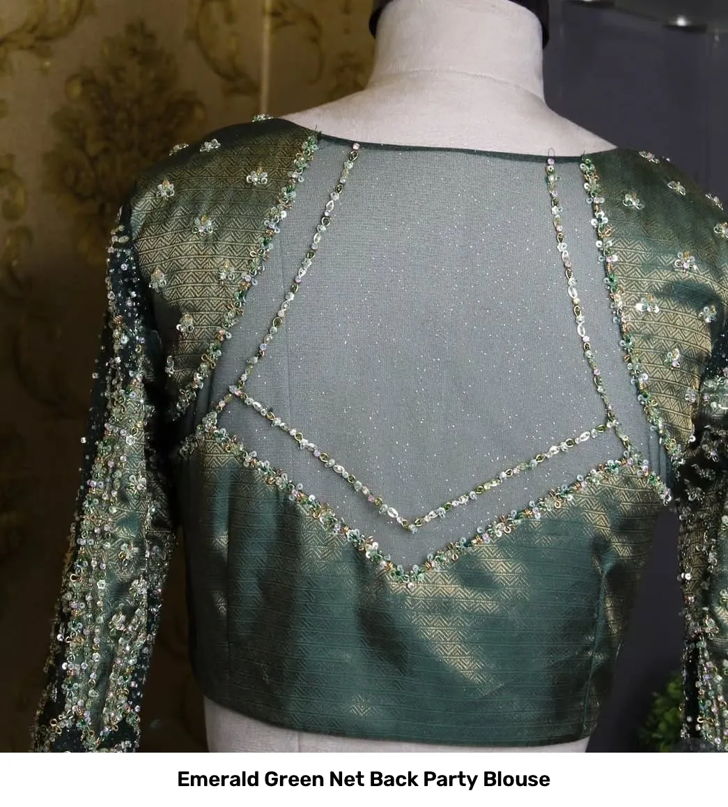 Emerald Green Net Back Party Blouse 2