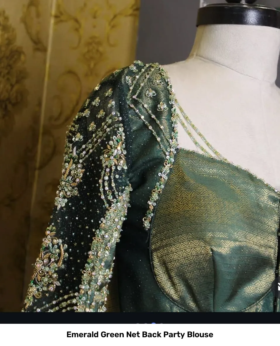 Emerald Green Net Back Party Blouse 3