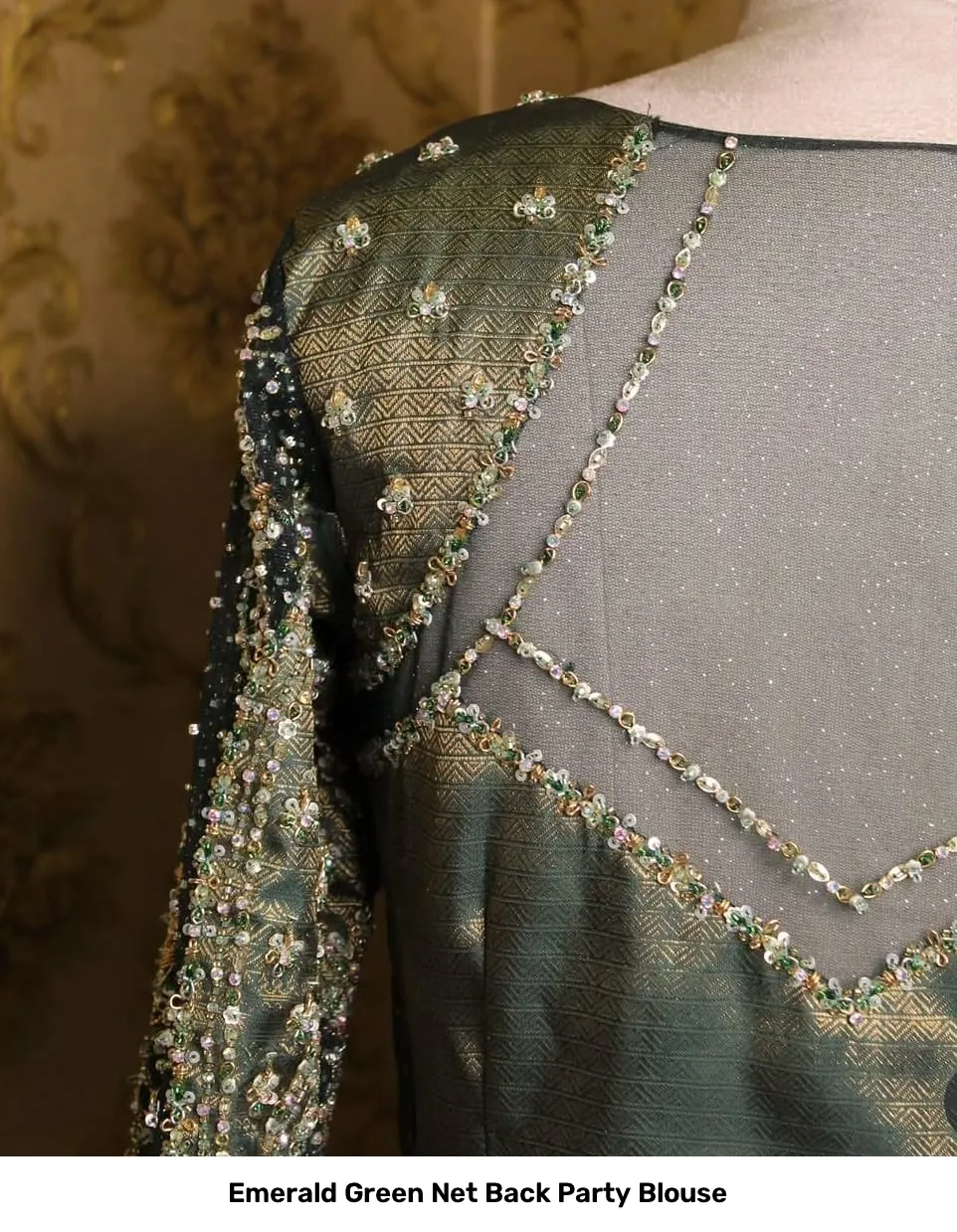 Emerald Green Net Back Party Blouse 4