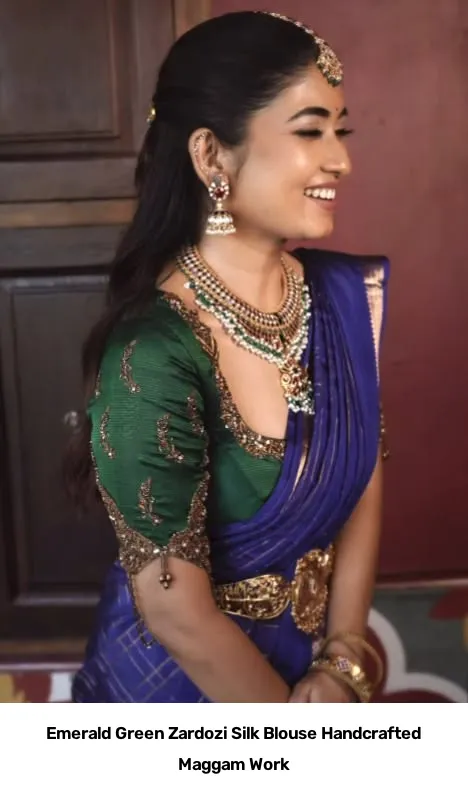 Emerald Green Zardozi Silk Blouse Handcrafted Maggam Work 3