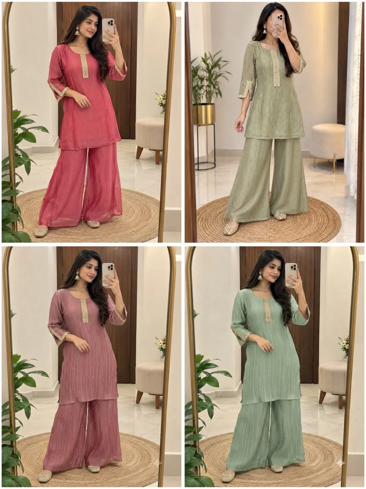 Festive Crush Tissue Silk Co-Ord Set Party Wear Kurti & Palazzo