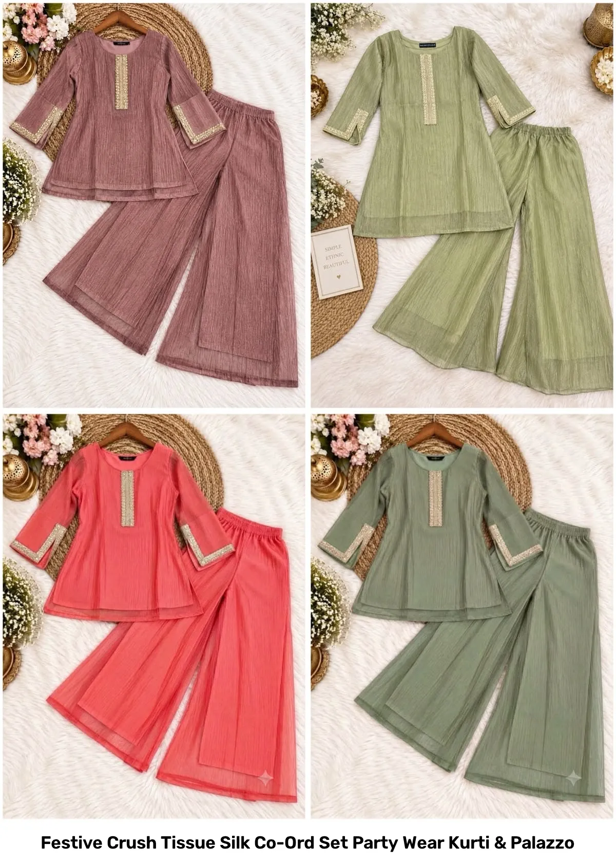 Festive Crush Tissue Silk Co-Ord Set Party Wear Kurti & Palazzo 4