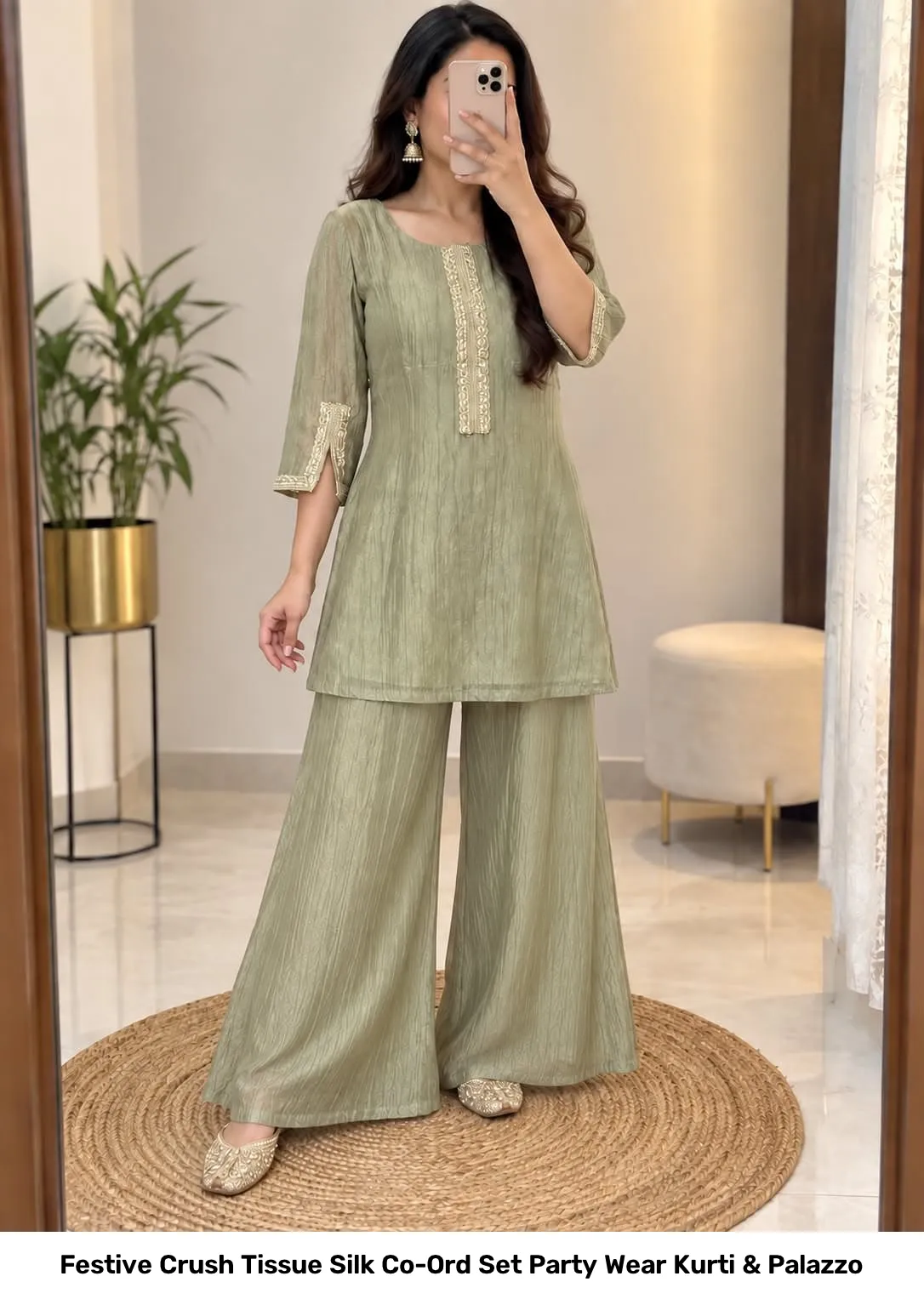 Festive Crush Tissue Silk Co-Ord Set Party Wear Kurti & Palazzo 6