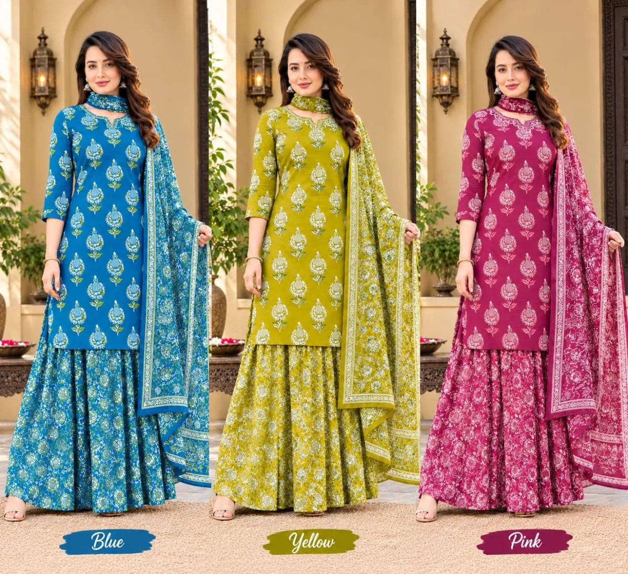 Festive Pure Cotton Kurta Skirt Set with Malmal Dupatta