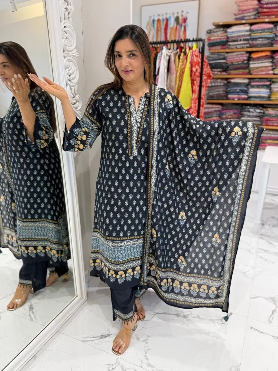 Floral Print Cotton Kurti With Dupatta