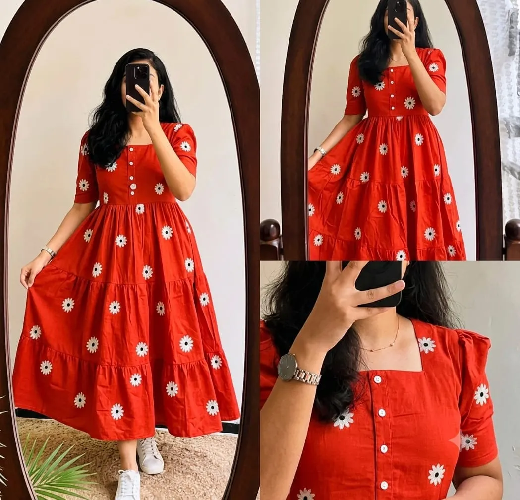 Floral Print Tiered Rayon Kurti