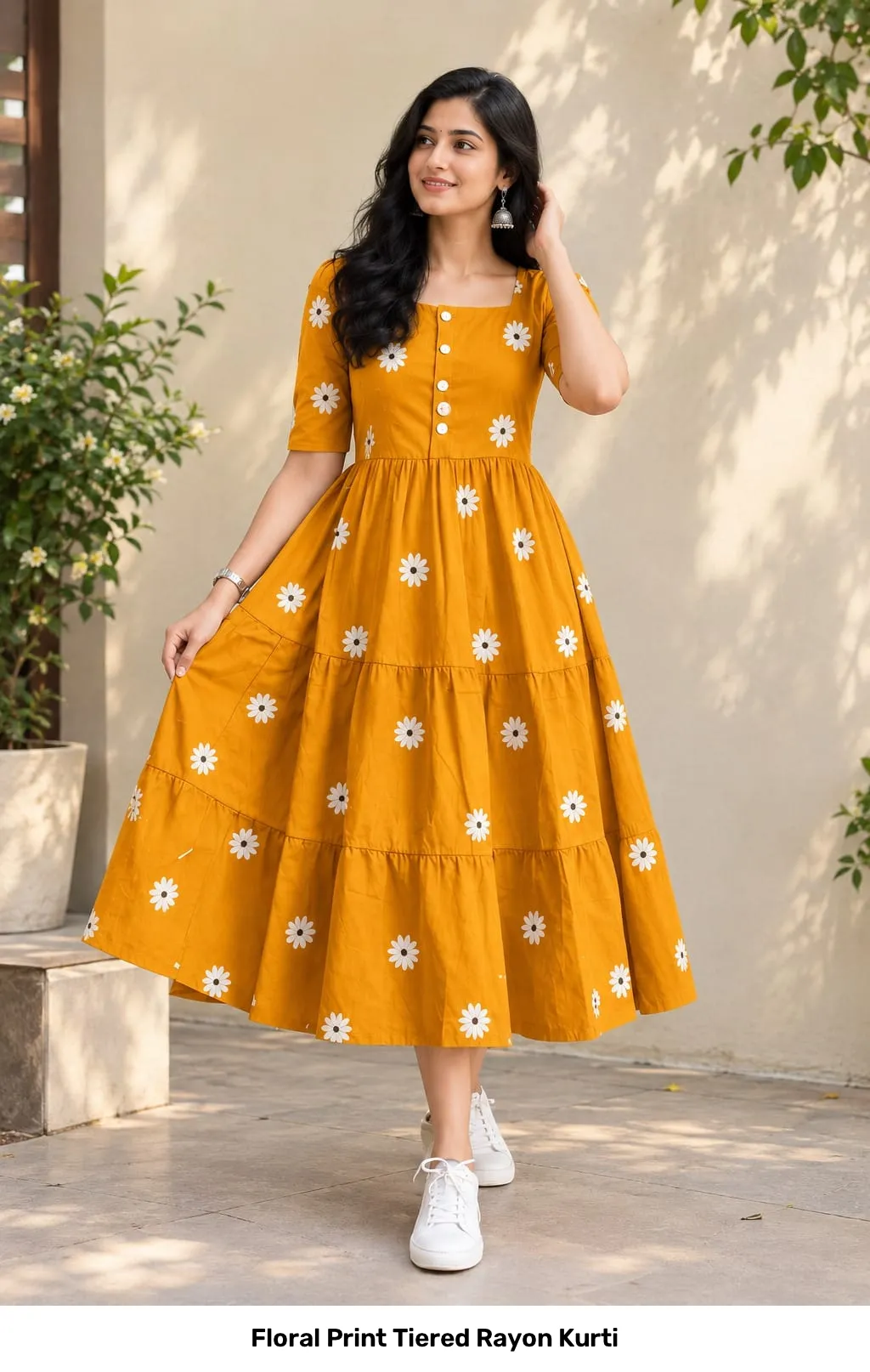 Floral Print Tiered Rayon Kurti 10