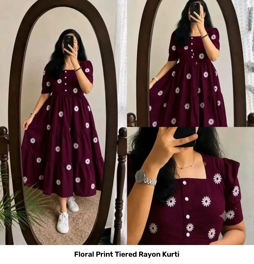 Floral Print Tiered Rayon Kurti 11