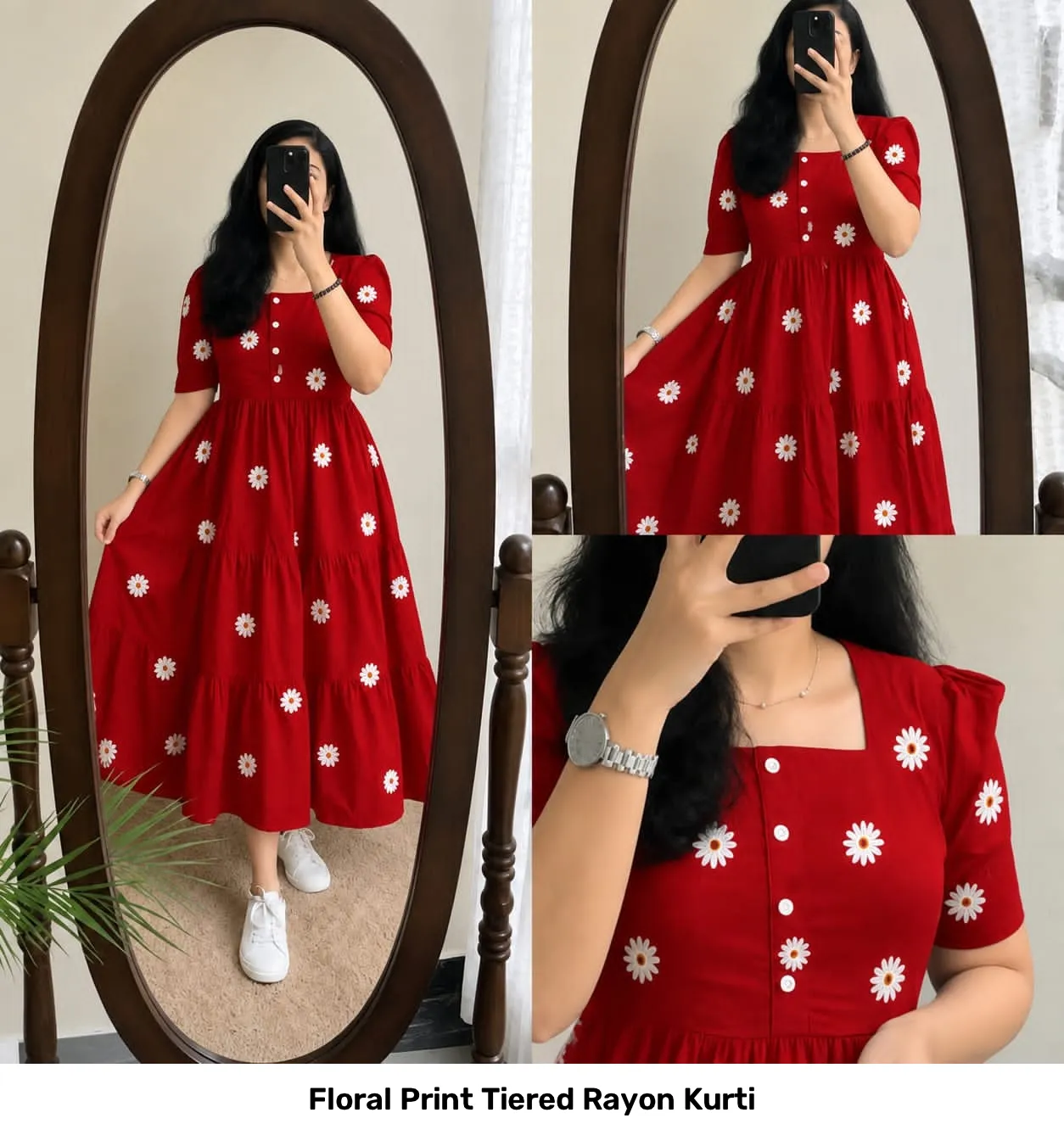 Floral Print Tiered Rayon Kurti 12