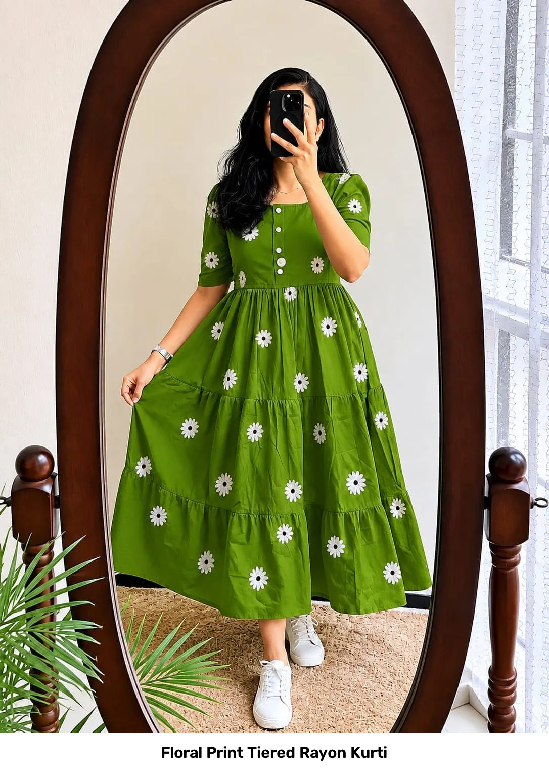 Floral Print Tiered Rayon Kurti 13