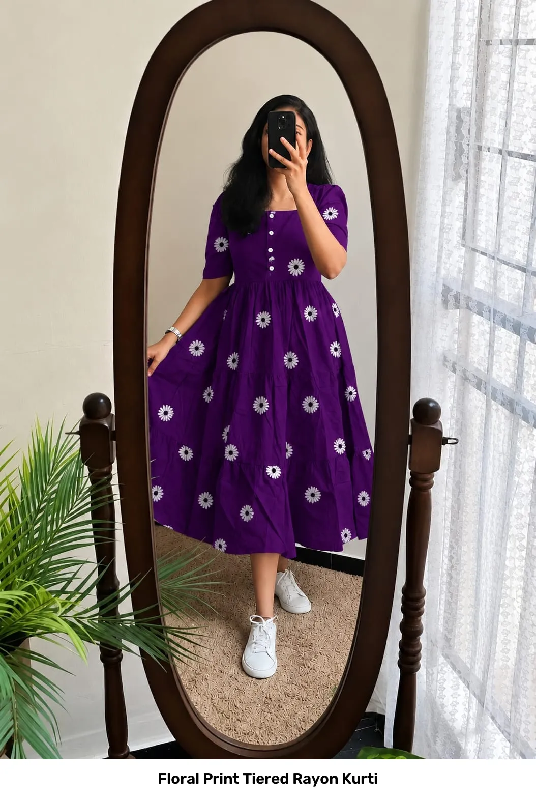 Floral Print Tiered Rayon Kurti 15