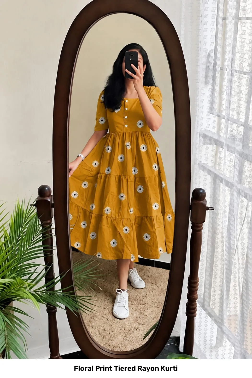 Floral Print Tiered Rayon Kurti 16