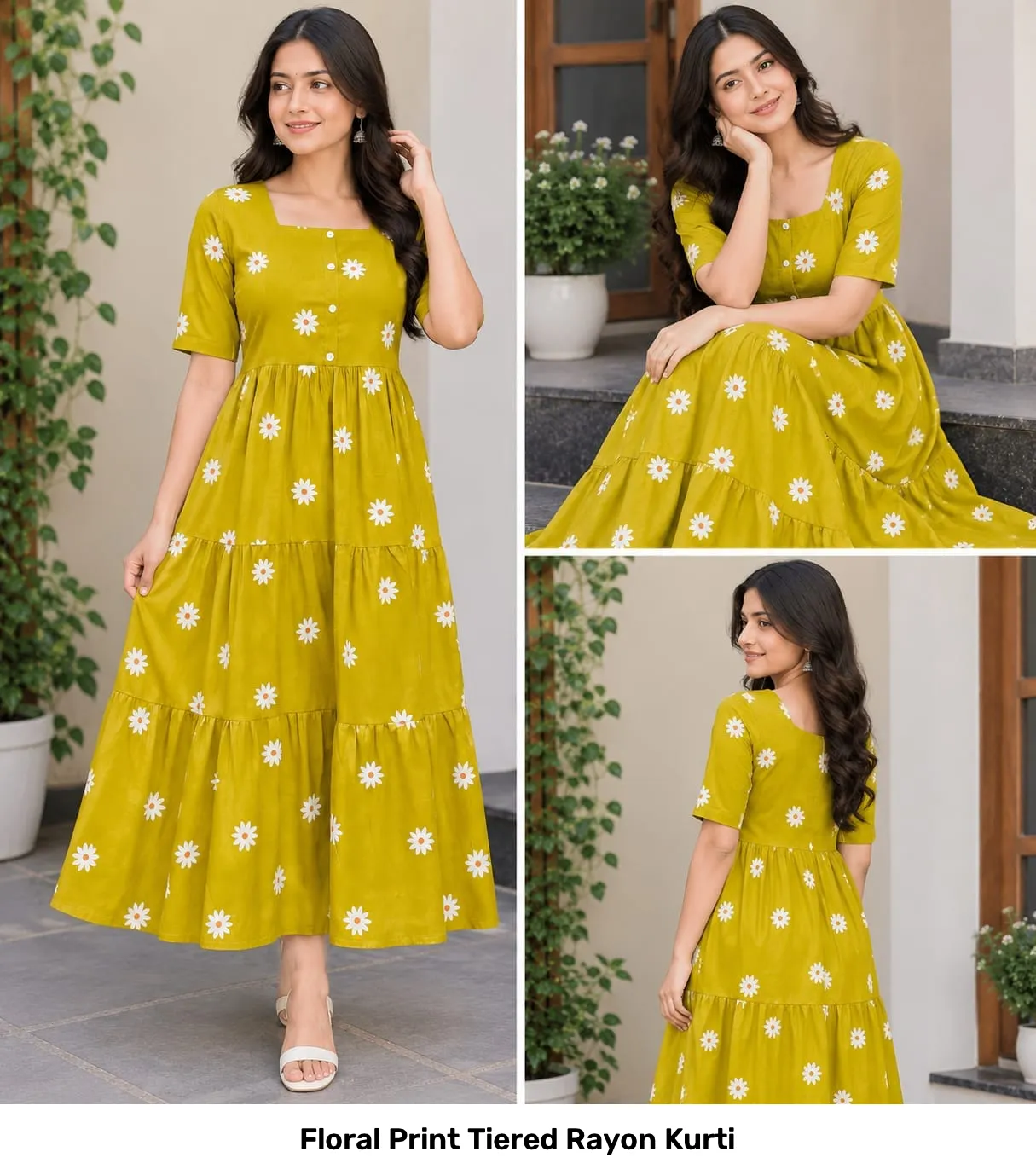 Floral Print Tiered Rayon Kurti 5