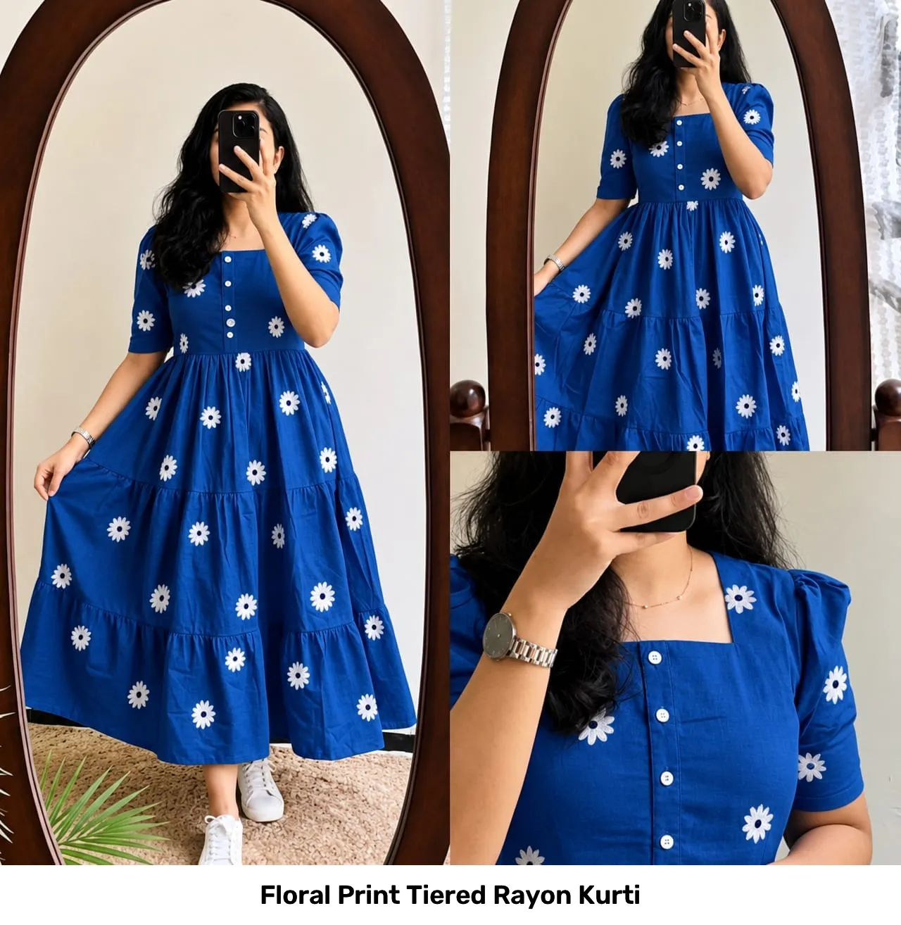 Floral Print Tiered Rayon Kurti 7