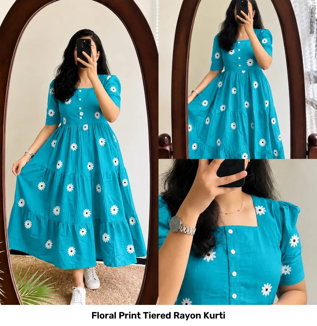 Floral Print Tiered Rayon Kurti 9