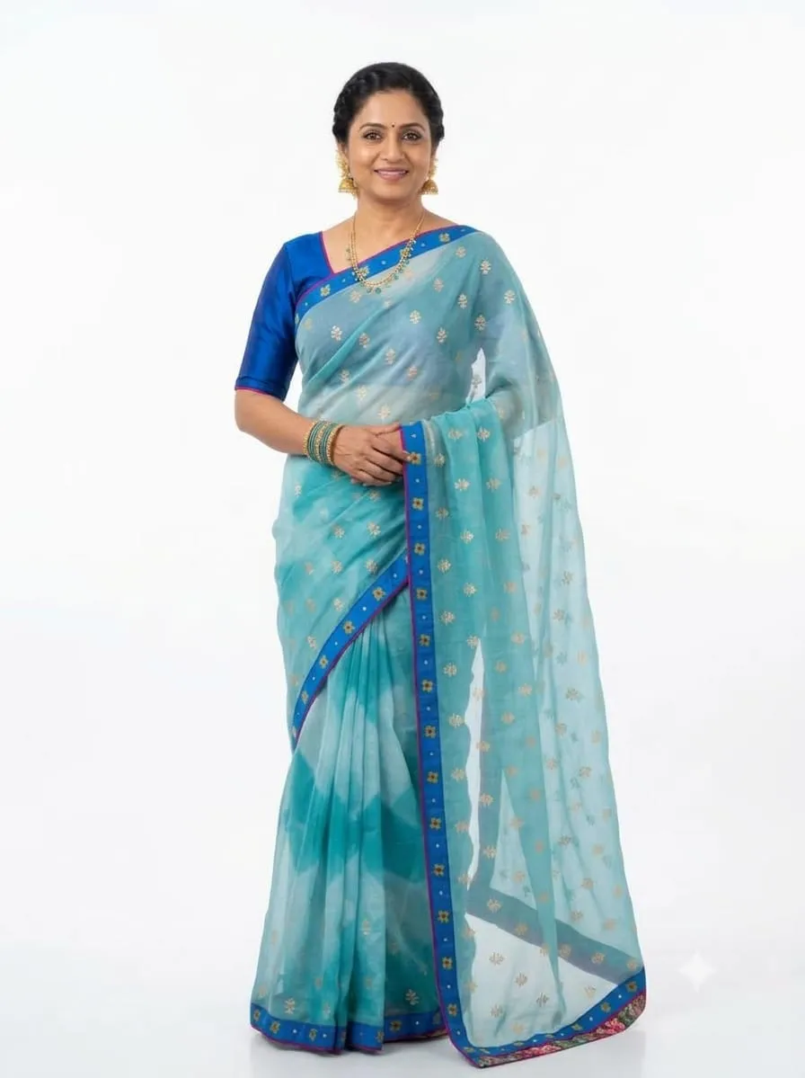 Foil Print Chinon Sarees Wholesale | Shibori Tie Dye Pure Chinon Chiffon Saree with Foil Butis & Contrast Border