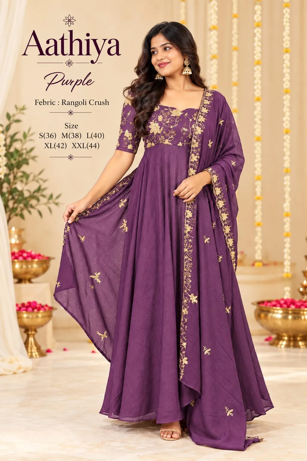 Fully Lined Rangoli Crush Long Frock with Dupatta – Heavy Flare Ethnic Gown for Women