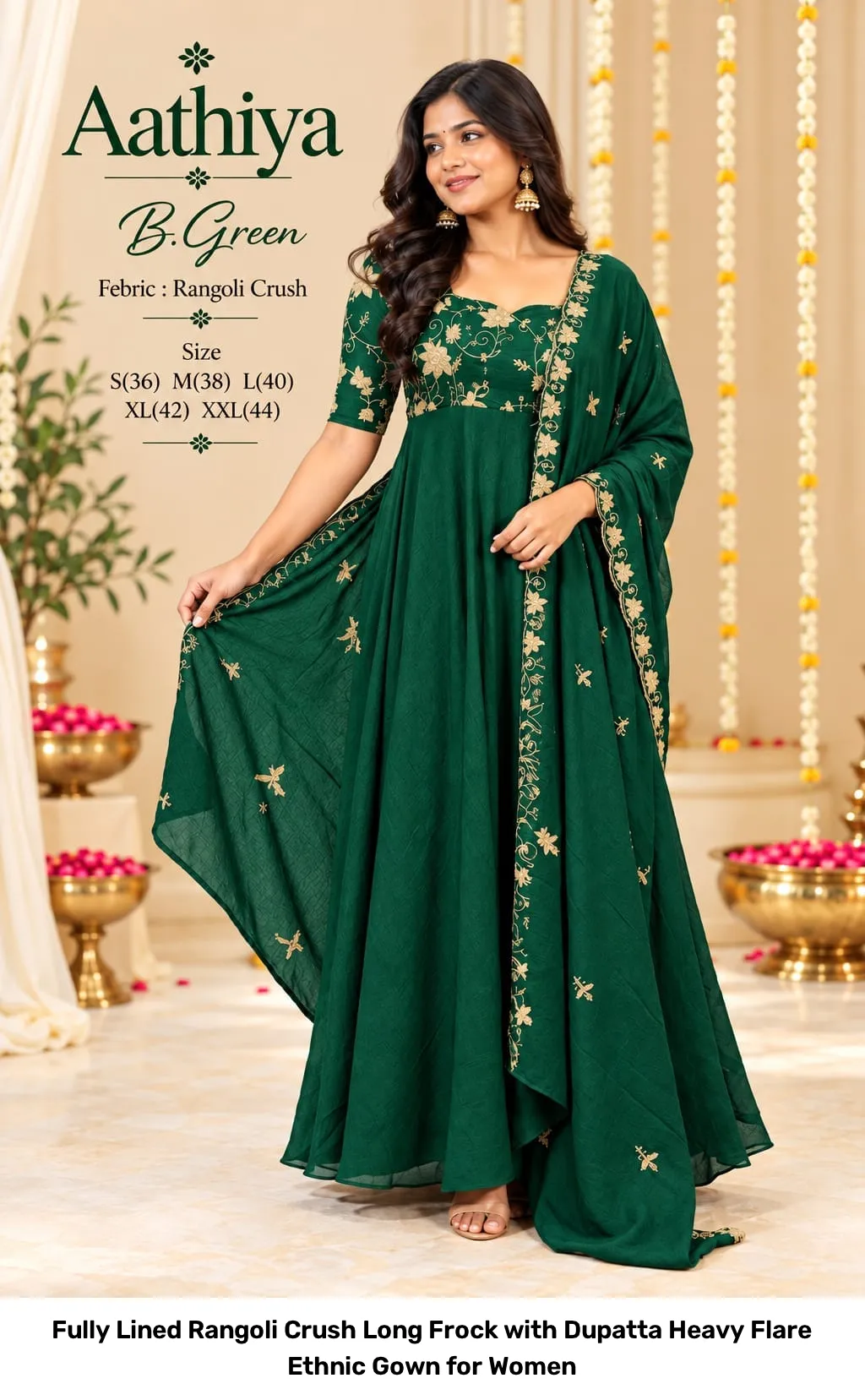 Fully Lined Rangoli Crush Long Frock with Dupatta – Heavy Flare Ethnic Gown for Women 2