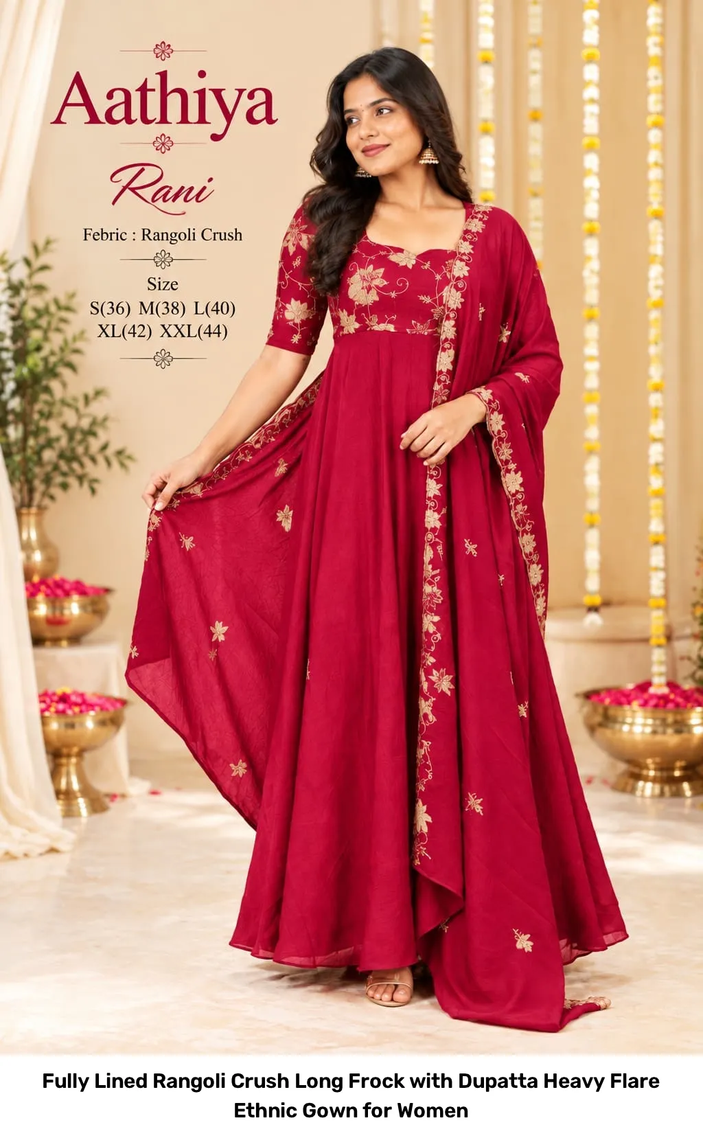 Fully Lined Rangoli Crush Long Frock with Dupatta – Heavy Flare Ethnic Gown for Women 5