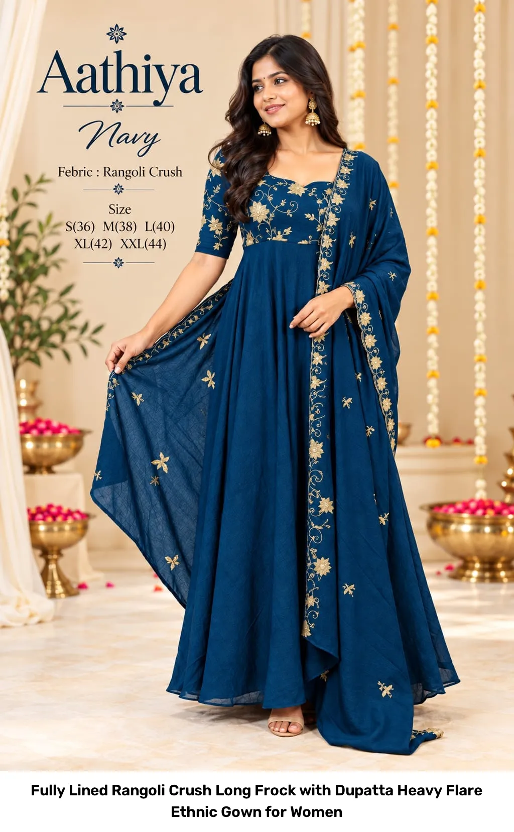 Fully Lined Rangoli Crush Long Frock with Dupatta – Heavy Flare Ethnic Gown for Women 7