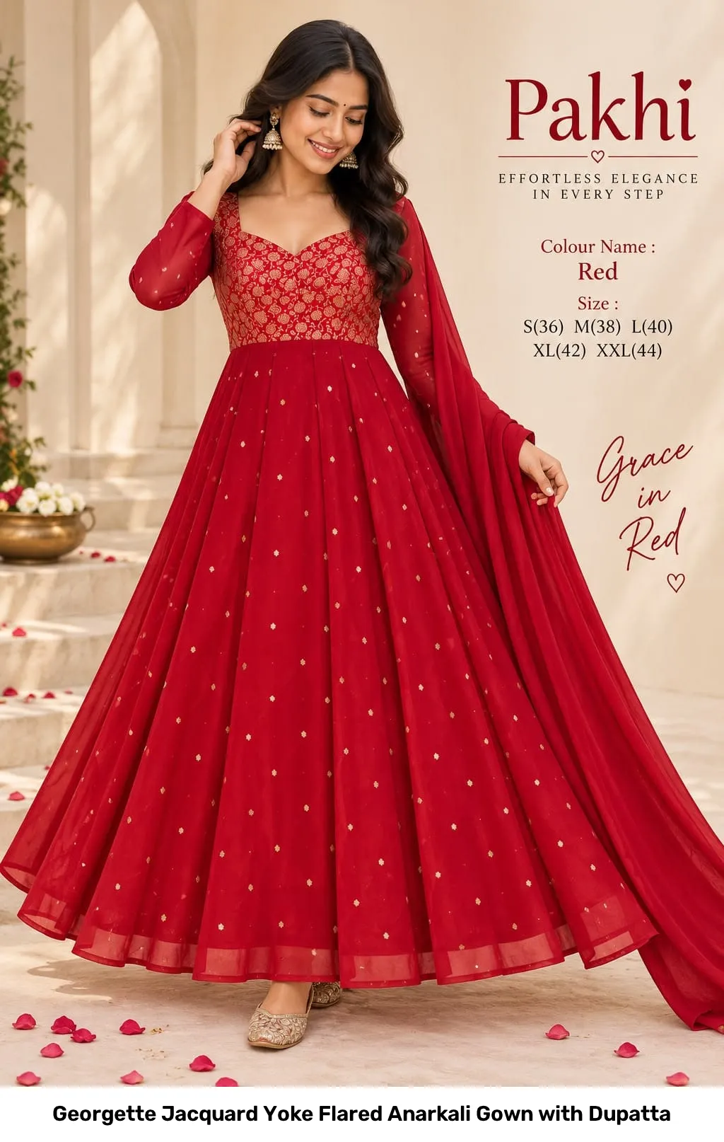 Georgette Jacquard Yoke Flared Anarkali Gown with Dupatta 5