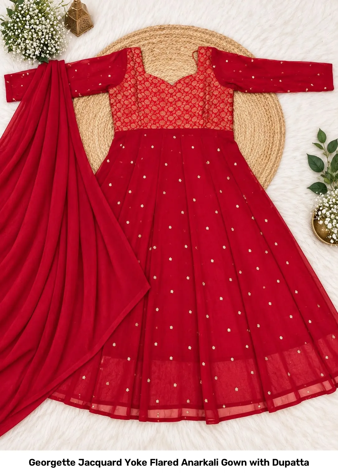 Georgette Jacquard Yoke Flared Anarkali Gown with Dupatta 6