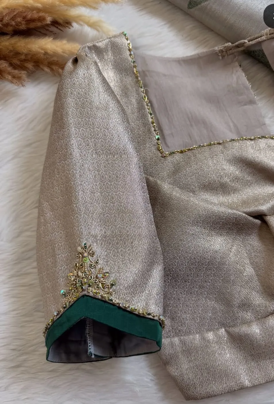 Gold & Green Festive Party Wear Blouse