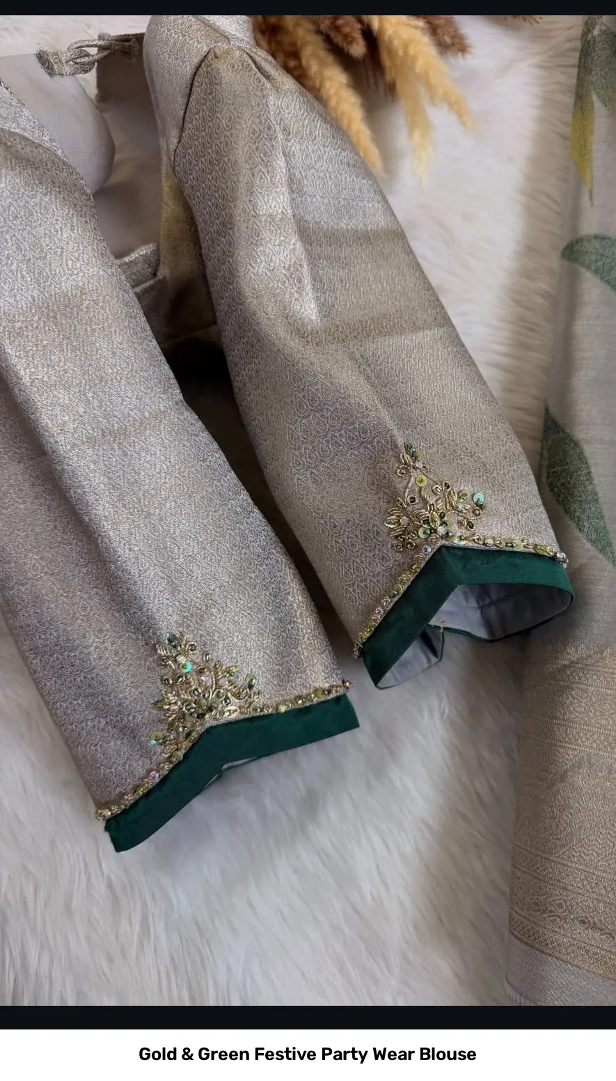Gold & Green Festive Party Wear Blouse 3