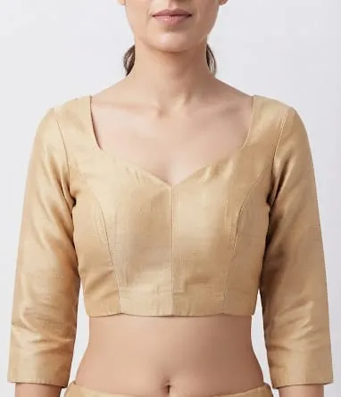 Gold Sweetheart Neck Silk Blouse